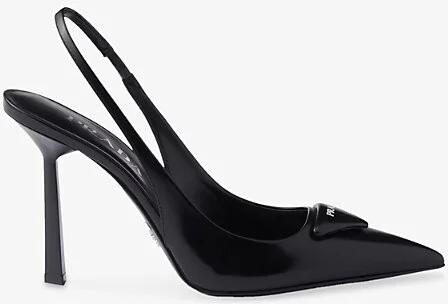 Womens Black Brushed Leather Slingback Pumps Eur 36 / 3 Uk Women