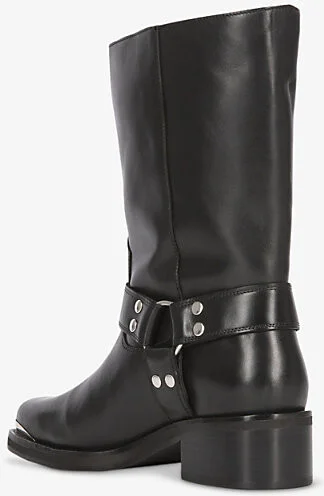 Womens Black Buckle-Embellished Leather Calf-Length Boots Eur 35 / 2 Uk Women - Image 2
