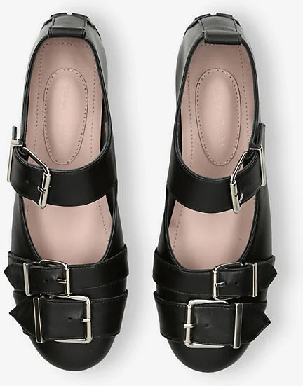 Womens Black Buckle-Embellished Leather Mary Jane Flats Eur 36 / 3 Uk Women - Image 2