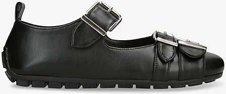 Womens Black Buckle-Embellished Leather Mary Jane Flats Eur 36 / 3 Uk Women