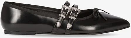 Womens Black Buckle-Embellished Leather Pumps Eur 40 / 7 Uk Women