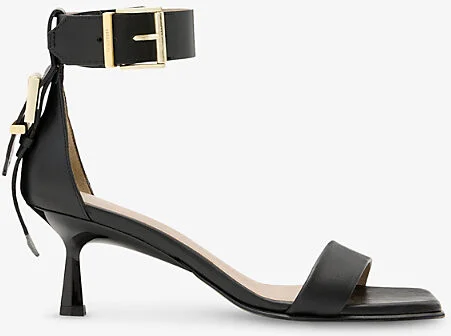 Womens Black Buckle-Strap Leather Heeled Sandals Eur 41 / 8 Uk Women