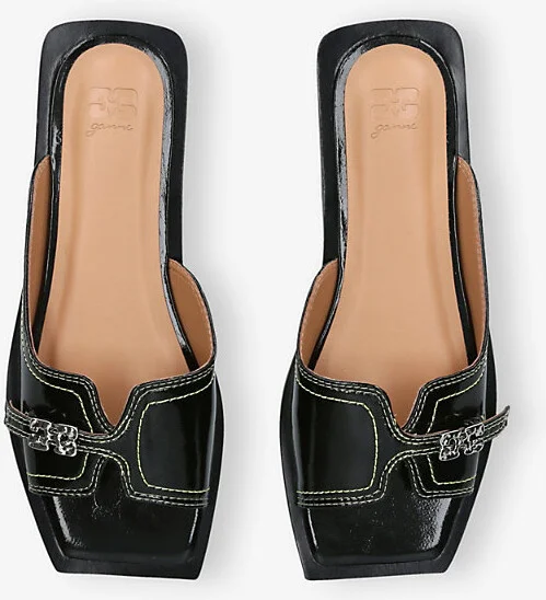 Womens Black Butterfly Faux-Leather Flat Sandals Eur 39 / 6 Uk Women - Image 2