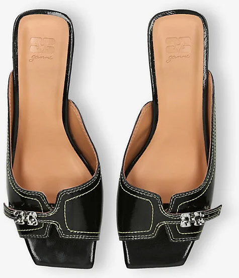 Womens Black Butterfly Faux-Leather Wedge Mules Eur 39 / 6 Uk Women - Image 2