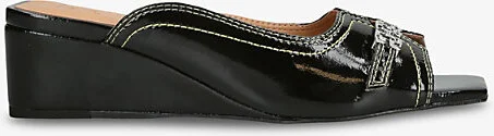 Womens Black Butterfly Faux-Leather Wedge Mules Eur 39 / 6 Uk Women