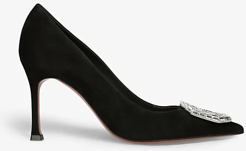 Womens Black Camelia Crystal-Embellished Satin Courts Eur 37.5 / 4.5 Uk Women