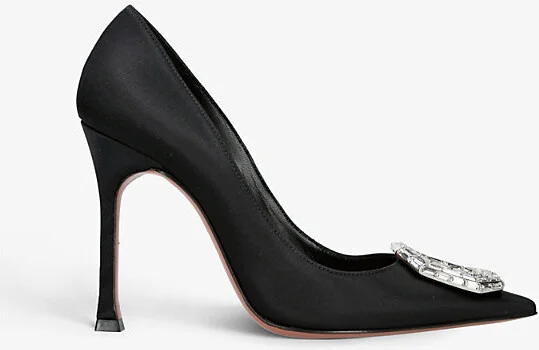 Womens Black Camelia Crystal-Embellished Satin Courts Eur 37.5 / 4.5 Uk Women