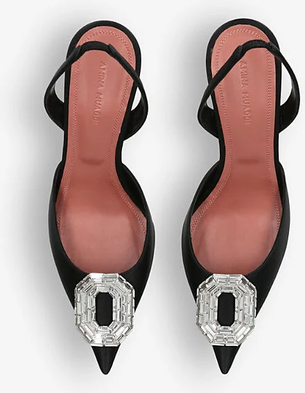 Womens Black Camelia Crystal-Embellished Satin Heeled Slingback Pumps Eur 39.5 / 6.5 Uk Women - Image 2