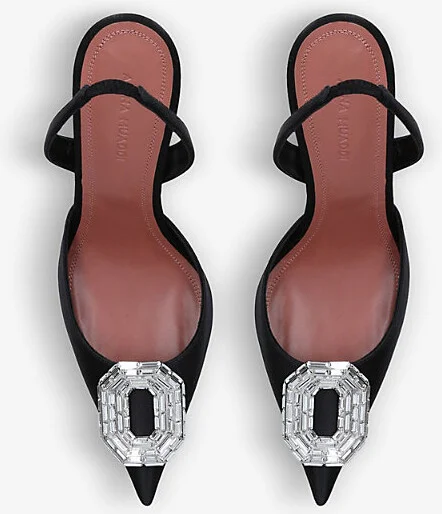 Womens Black Camelia Crystal-Embellished Satin Slingback Courts Eur 41 / 8 Uk Women - Image 2