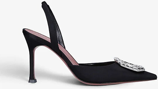 Womens Black Camelia Crystal-Embellished Satin Slingback Courts Eur 41 / 8 Uk Women