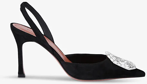 Womens Black Camelia Crystal-Embellished Suede Slingback Courts Eur 40 / 7 Uk Women
