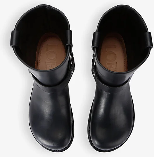 Womens Black Campo Brand-Anagram Calf-Leather Biker Boots Eur 40 / 7 Uk Women - Image 2