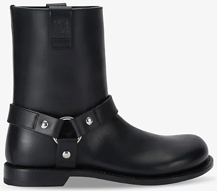 Womens Black Campo Brand-Anagram Calf-Leather Biker Boots Eur 40 / 7 Uk Women
