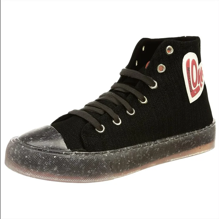 Women's Black Canvas Heart Lace Up Hi Top Sneakers