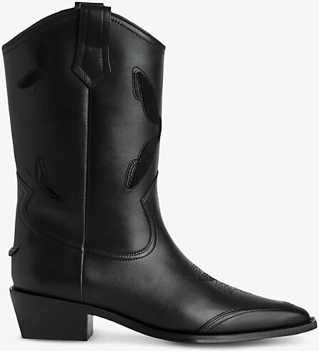 Womens Black Cara Western Leather Ankle Boots Eur 36 / 3 Uk Women