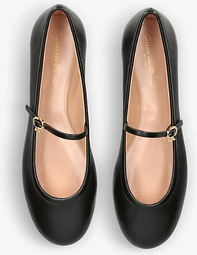 Womens Black Carla Ribbon-Buckle Leather Flats Eur 42/ 9 Uk Women - Image 2