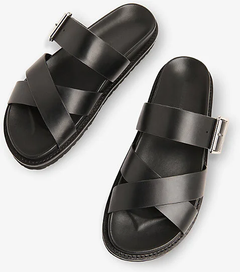 Womens Black Celestine Buckle-Detail Leather Slider Eur 41 / 8 Uk Women - Image 2