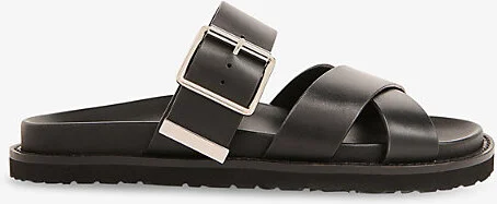 Womens Black Celestine Buckle-Detail Leather Slider Eur 41 / 8 Uk Women