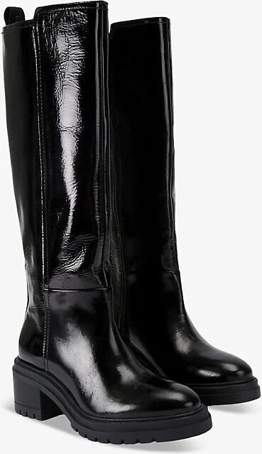 Womens Black Champion Patent-Leather Block-Heel Knee-High Boots Eur 40 / 7 Uk Women - Image 2