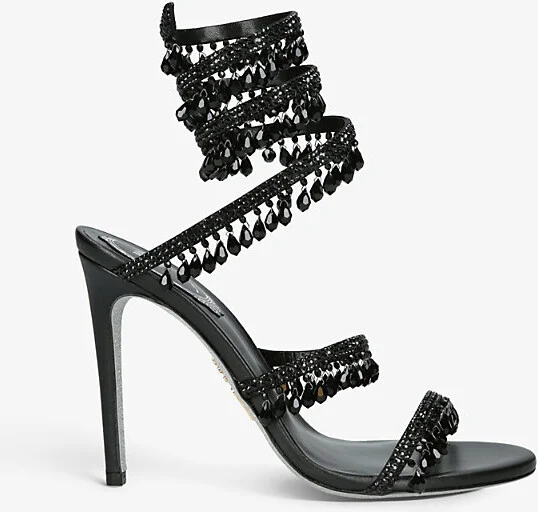 Womens Black Chandelier 105 Crystal-Embellished Leather Heeled Courts Eur 40 / 7 Uk Women
