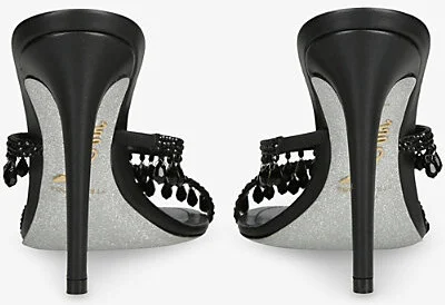 Womens Black Chandelier 105 Crystal-Embellished Satin Heeled Sandals Eur 36 / 3 Uk Women - Image 2