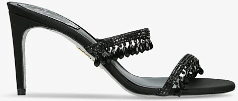 Womens Black Chandelier 80 Crystal-Embellished Heeled Satin Sandals Eur 36 / 3 Uk Women