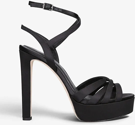 Womens Black Charlee Strappy Satin Sandals 9.5