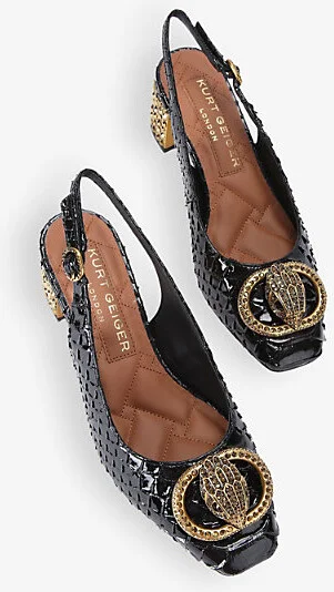 Womens Black Chelsea Block-Heel Faux-Leather Slingbacks Eur 41 / 8 Uk Women - Image 2