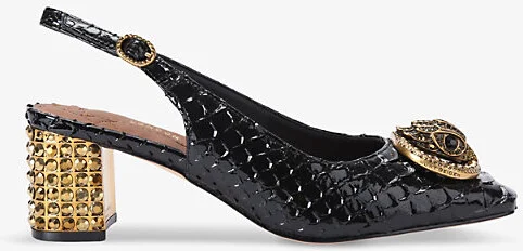 Womens Black Chelsea Block-Heel Faux-Leather Slingbacks Eur 41 / 8 Uk Women