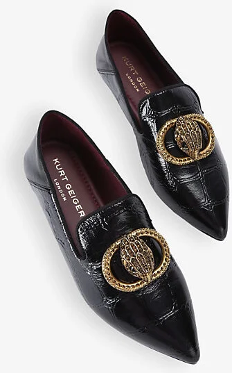 Womens Black Chelsea Eagle-Embellished Flat Patent-Leather Loafers Eur 41 / 8 Uk Women - Image 2