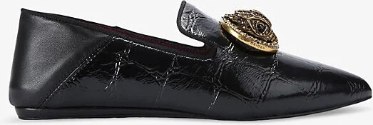 Womens Black Chelsea Eagle-Embellished Flat Patent-Leather Loafers Eur 41 / 8 Uk Women