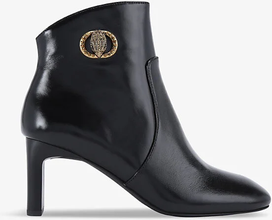 Womens Black Chelsea Eagle-Embellished Heeled Leather Boots Eur 37 / 4 Uk Women