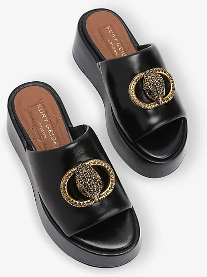 Womens Black Chelsea Eagle-Hardware Flatform Leather Sandals Eur 37 / 4 Uk Women - Image 2