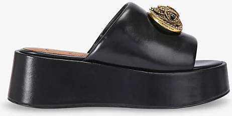 Womens Black Chelsea Eagle-Hardware Flatform Leather Sandals Eur 37 / 4 Uk Women