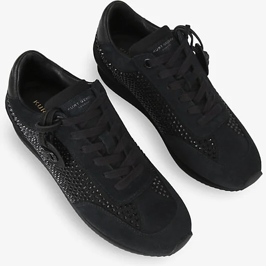 Womens Black Chelsea Tag Crystal-Embellished Faux-Leather Low-Top Trainers Eur 36 / 3 Uk Women - Image 2