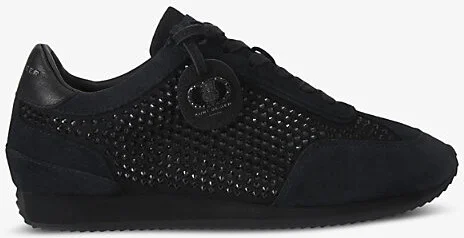 Womens Black Chelsea Tag Crystal-Embellished Faux-Leather Low-Top Trainers Eur 36 / 3 Uk Women