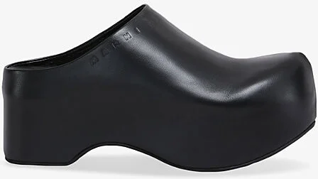 Womens Black Chunky Leather Clogs Eur 41 / 8 Uk Women