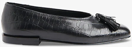 Womens Black Cilou Tassel Croc-Embossed Leather Ballet Flats Eur 36 / 3 Uk Women
