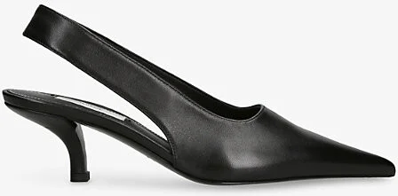 Womens Black Classic Leather Slingback Heels Eur 40 / 7 Uk Women
