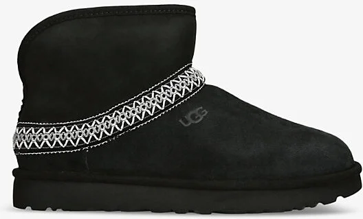 Womens Black Classic Mini Crescent Suede and Shearling Ankle Boots Eur 37 / 4 Uk Women