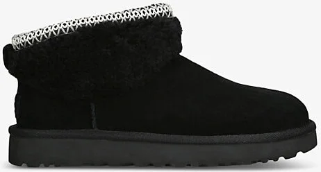 Womens Black Classic Ultra Mini Maxi Curly Sheepskin Boots Eur 37 / 4 Uk Women