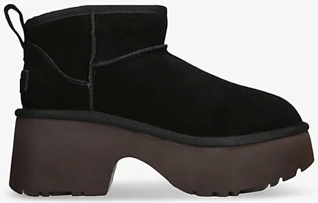 Womens Black Classic Ultra Mini New Heights Suede and Shearling Heeled Ankle Boots Eur 37 / 4 Uk Women