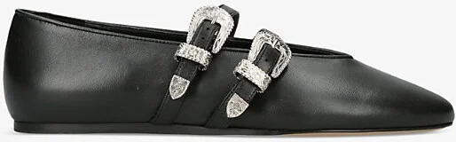 Womens Black Claudia Double-Strap Leather Flats Eur 38/5 Uk Women