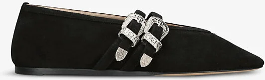 Womens Black Claudia Double-Strap Suede Ballet Courts Eur 39 / 6 Uk Women