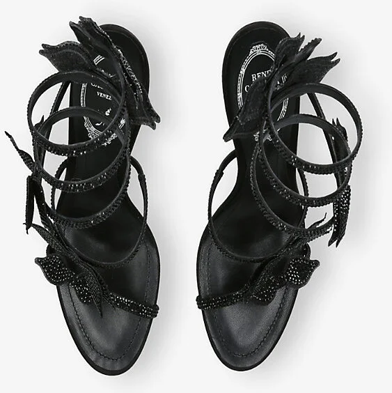 Womens Black Cleo Bow-Strass 105 Embellished-Satin Heeled Sandals Eur 39 / 6 Uk Women - Image 2