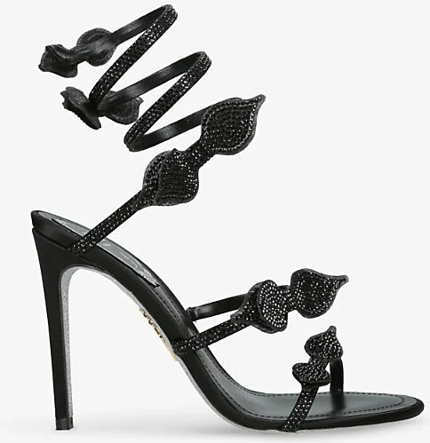 Womens Black Cleo Bow-Strass 105 Embellished-Satin Heeled Sandals Eur 39 / 6 Uk Women