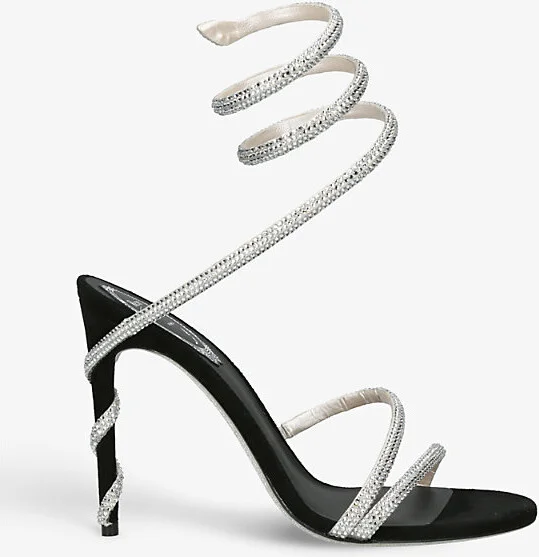 Womens Black Cleo Crystal-Embellished Suede Heeled Sandals Eur 36.5 / 3.5 Uk Women