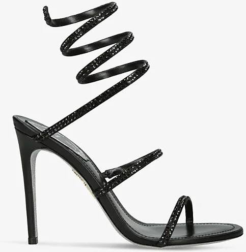 Womens Black Cleo II 105 Crystal-Embellished Leather Heeled Sandals Eur 39.5 / 6.5 Uk Women
