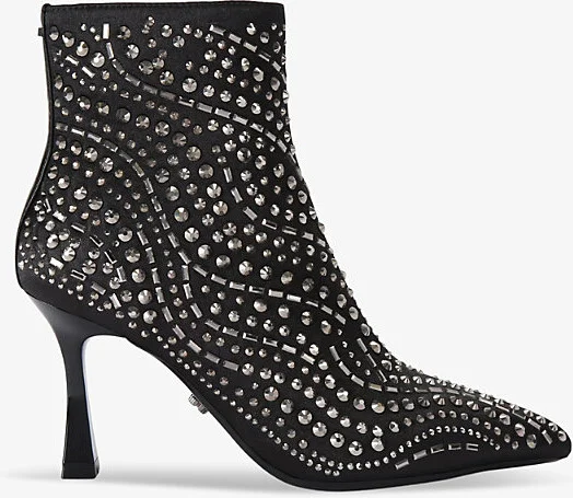 Womens Black/Comb Catwalk Stud-Embellished Satin Ankle Boots Eur 38/5 Uk Women