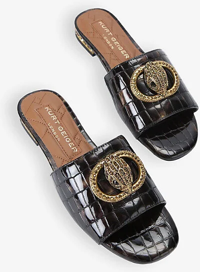 Womens Black/Comb Chelsea Eagle-Embellished Flat Faux-Leather Sandals Eur 38/5 Uk Women - Image 2